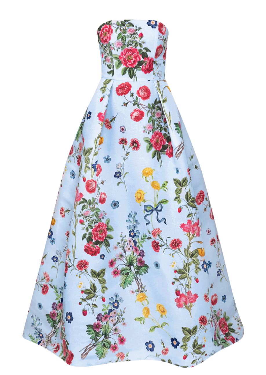 Stephanie Sky Floral Silk Faille Ball Gown