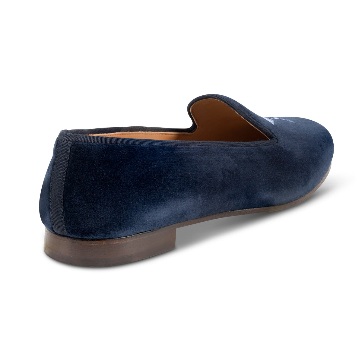 Martini Navy velvet slipper on a white background.