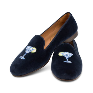 Martini Navy velvet slipper on a white background.