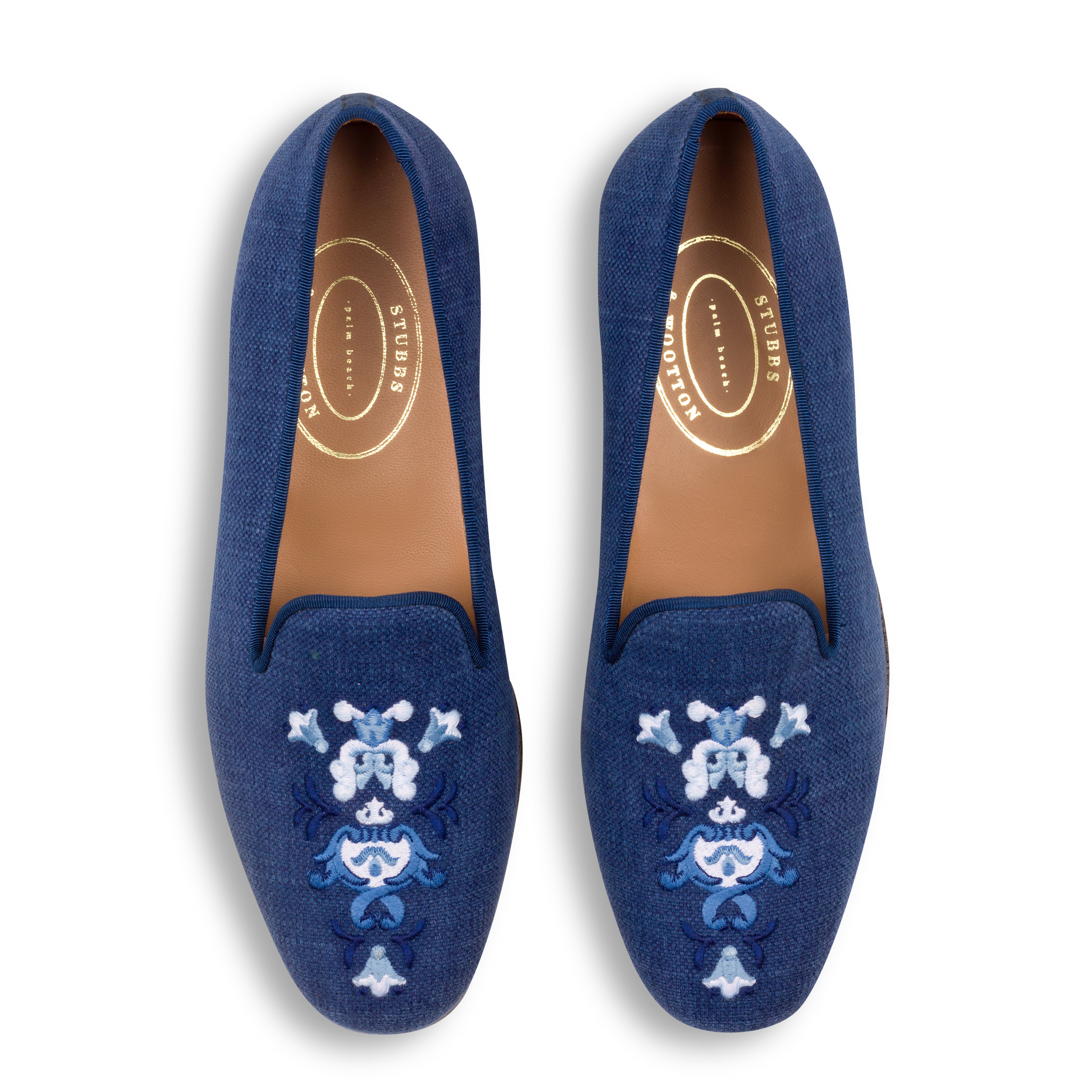 Our indigo slipper on a white background.