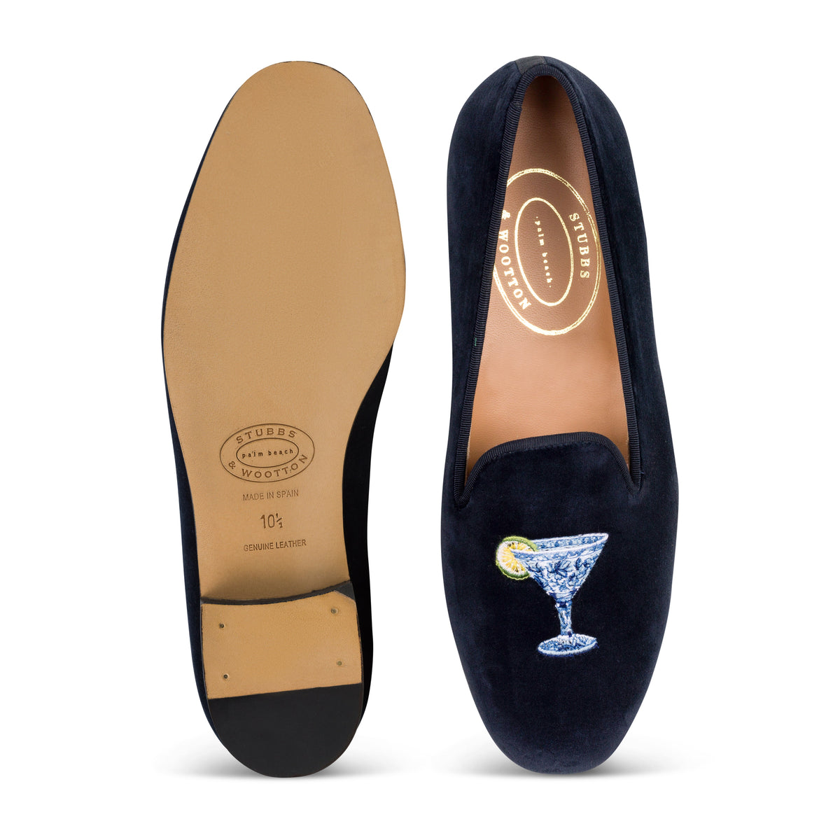 Martini Navy velvet slipper on a white background.