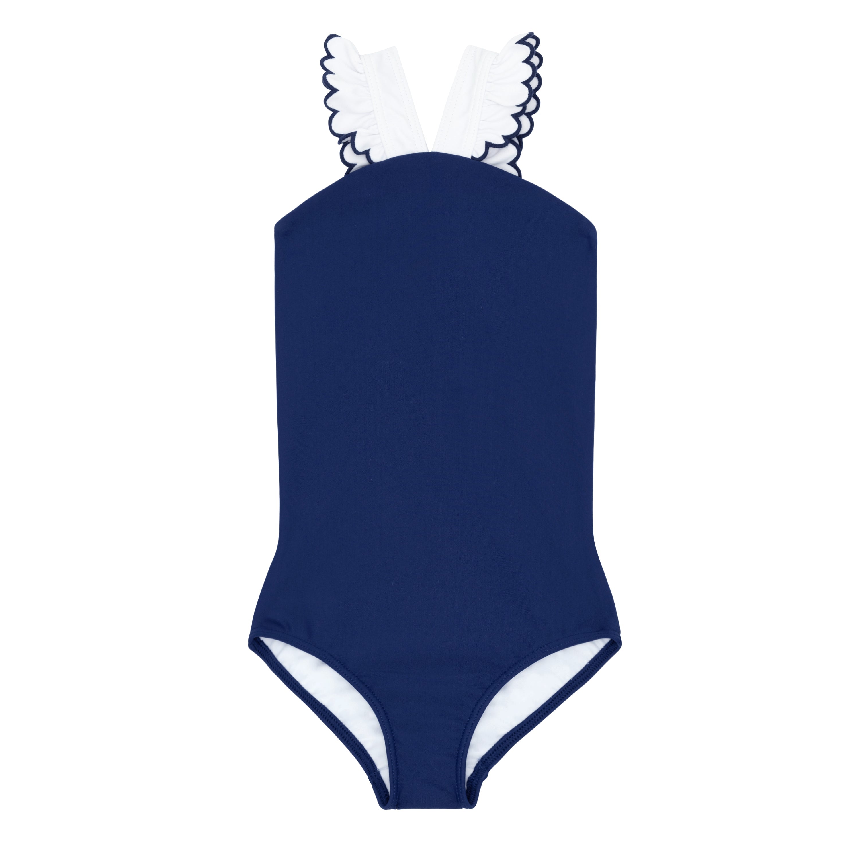 Girls Navy & White V-Neck Crossover One Piece