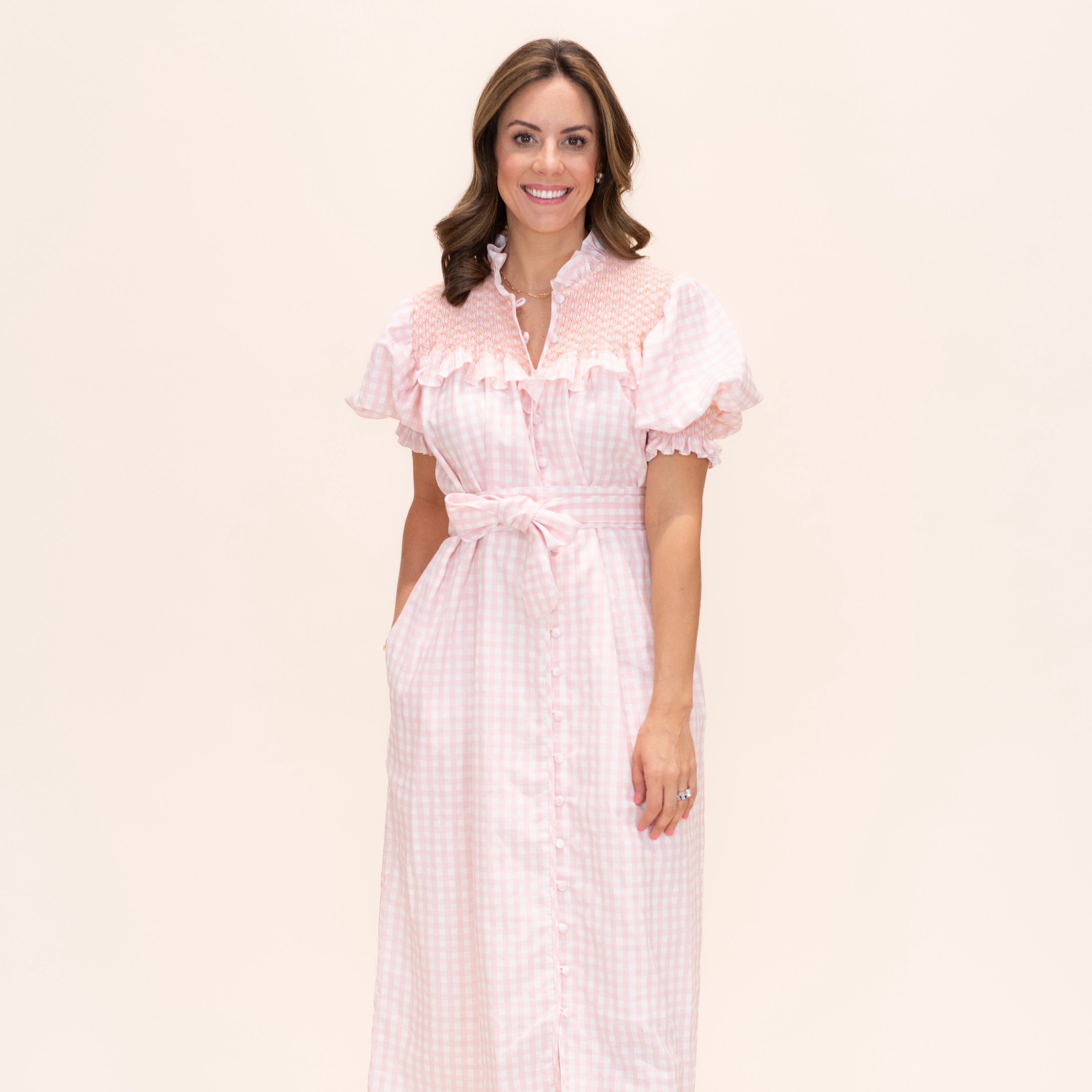 Women’s Gen Dress - Pink Gingham/ Peach