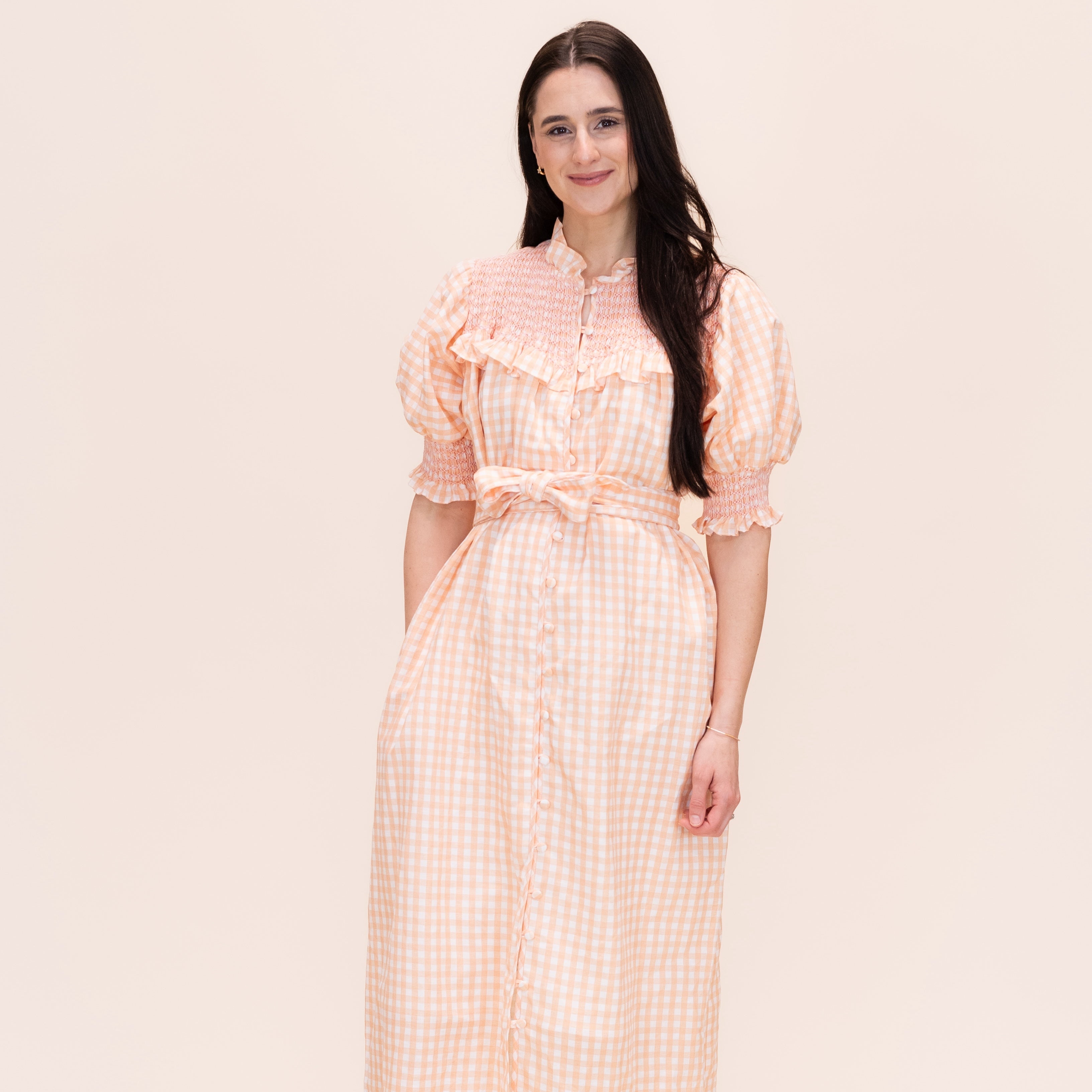 Women’s Gen Dress - Peach Gingham/ Pink