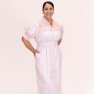 Women’s Gen Dress - Pink Gingham/ Peach