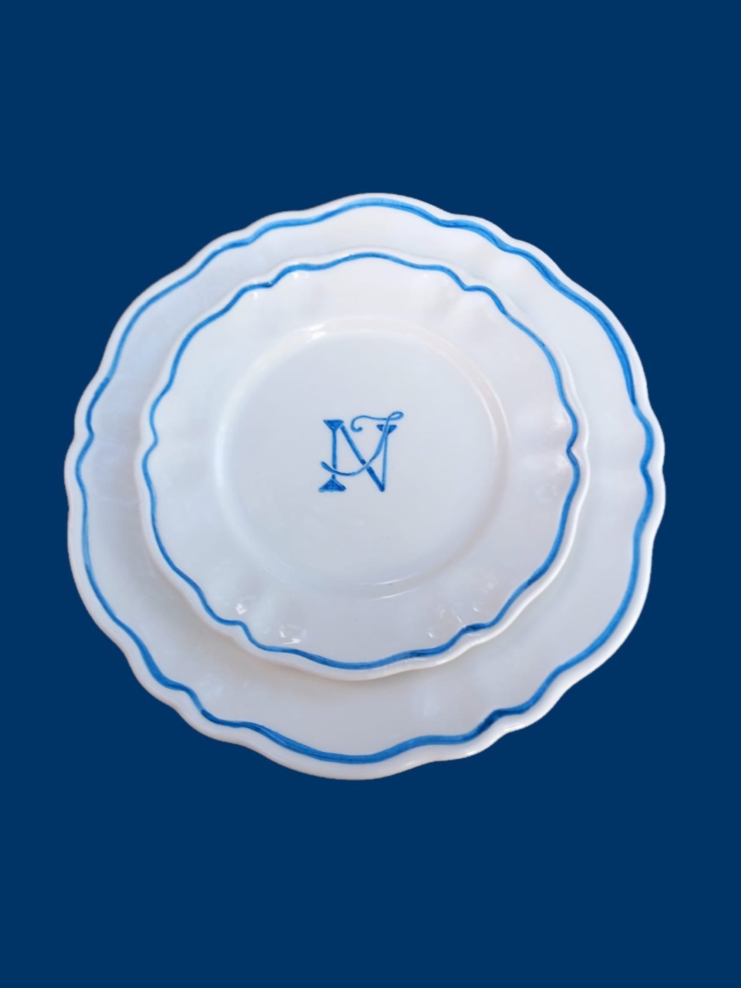 Personalised Monogram Scalloped Plate, Set of 6