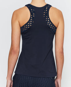 Pointelle Trim Tank in Navy