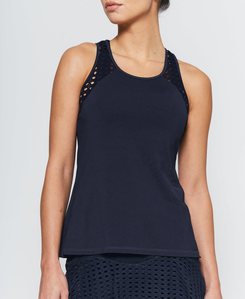 Pointelle Trim Tank Short in Navy