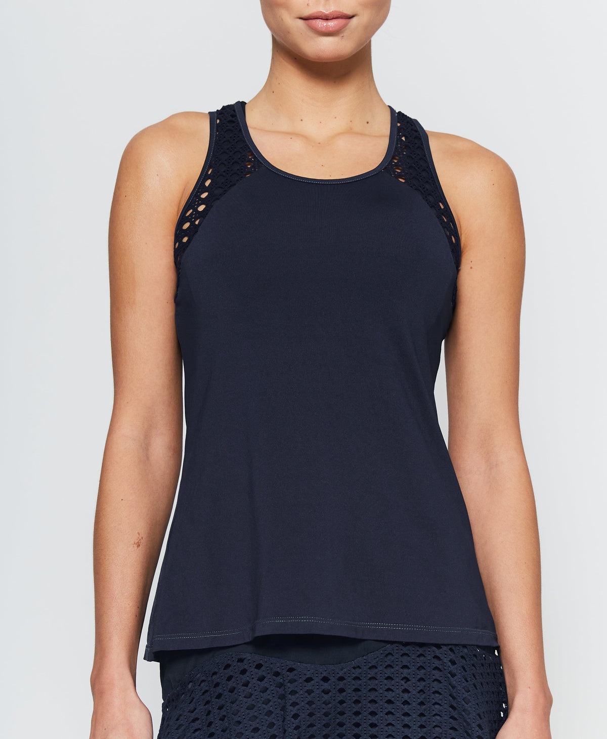 Pointelle Trim Tank Short in Navy