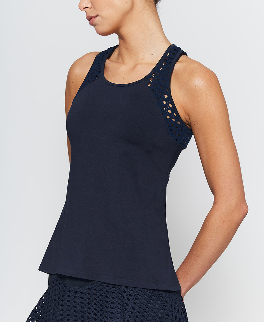 Pointelle Trim Tank in Navy