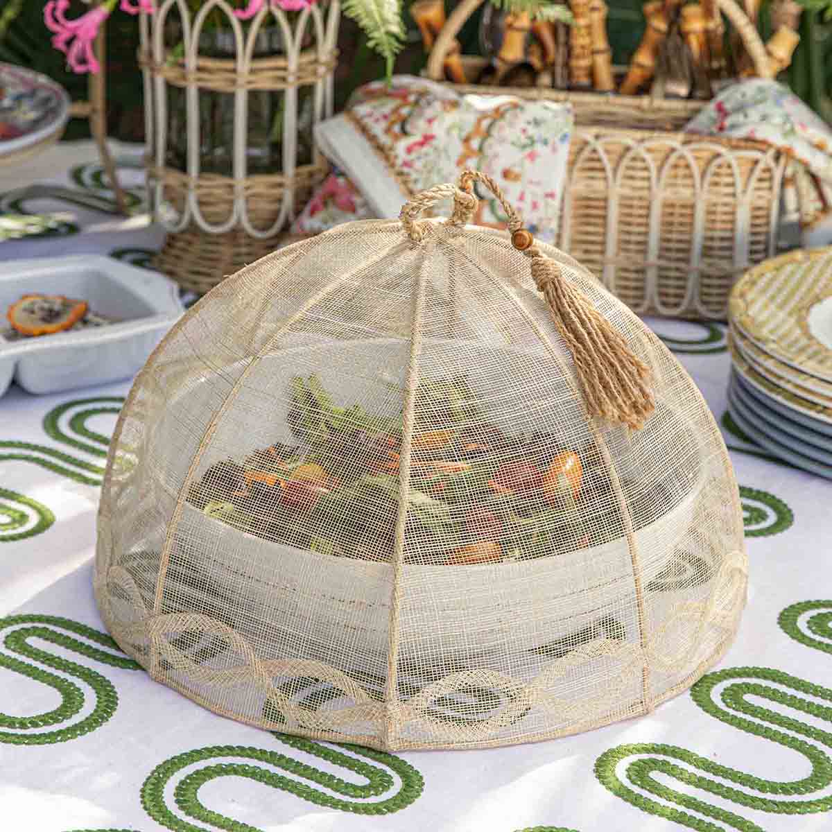 Tuileries Garden Mesh Round Food Cover in Natural, Set of 2