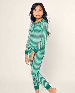 Kid’s Pima Snug Fit Pajama Set in Green Stripe