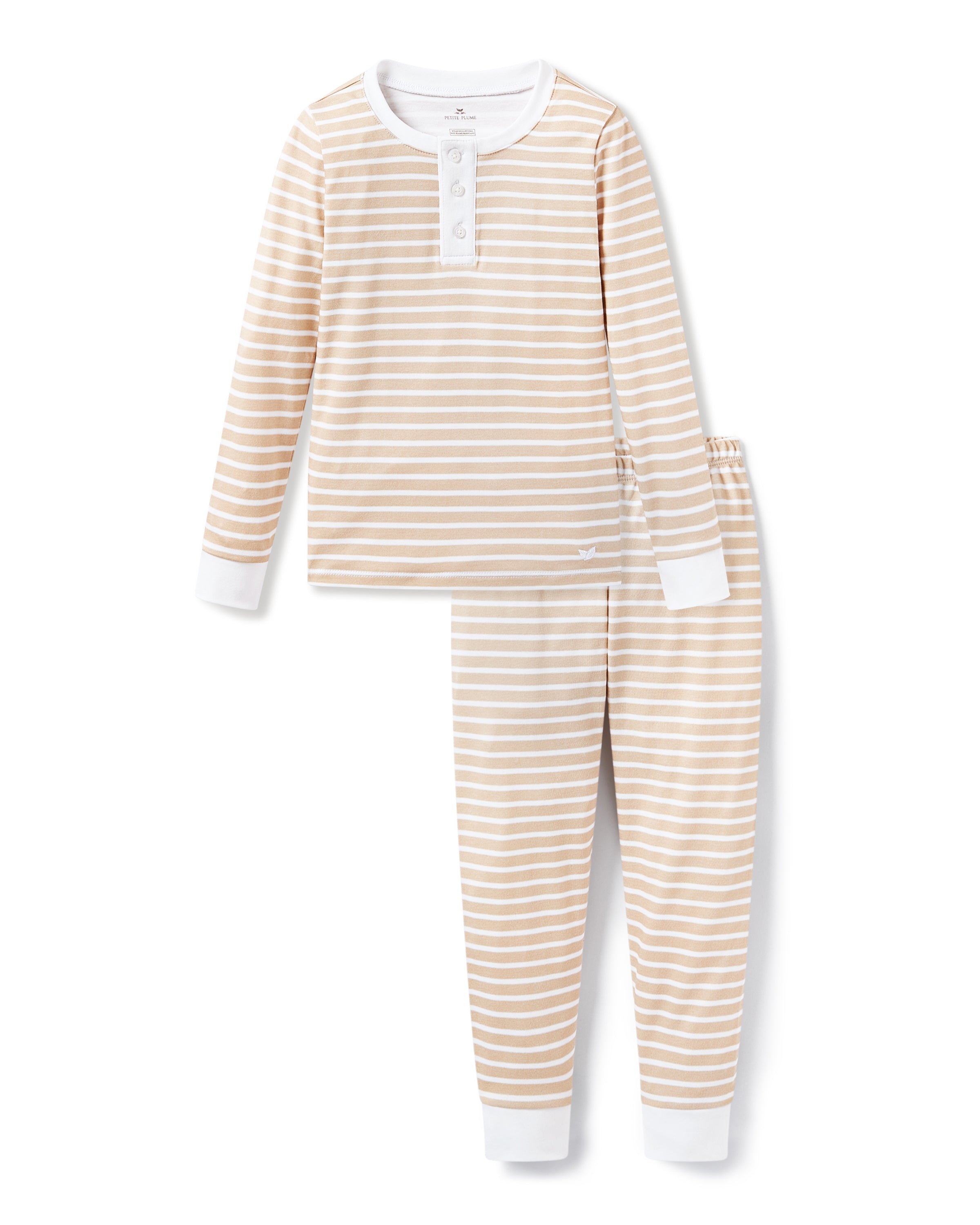 Kid’s Pima Snug Fit Pajama Set in Camel Stripe