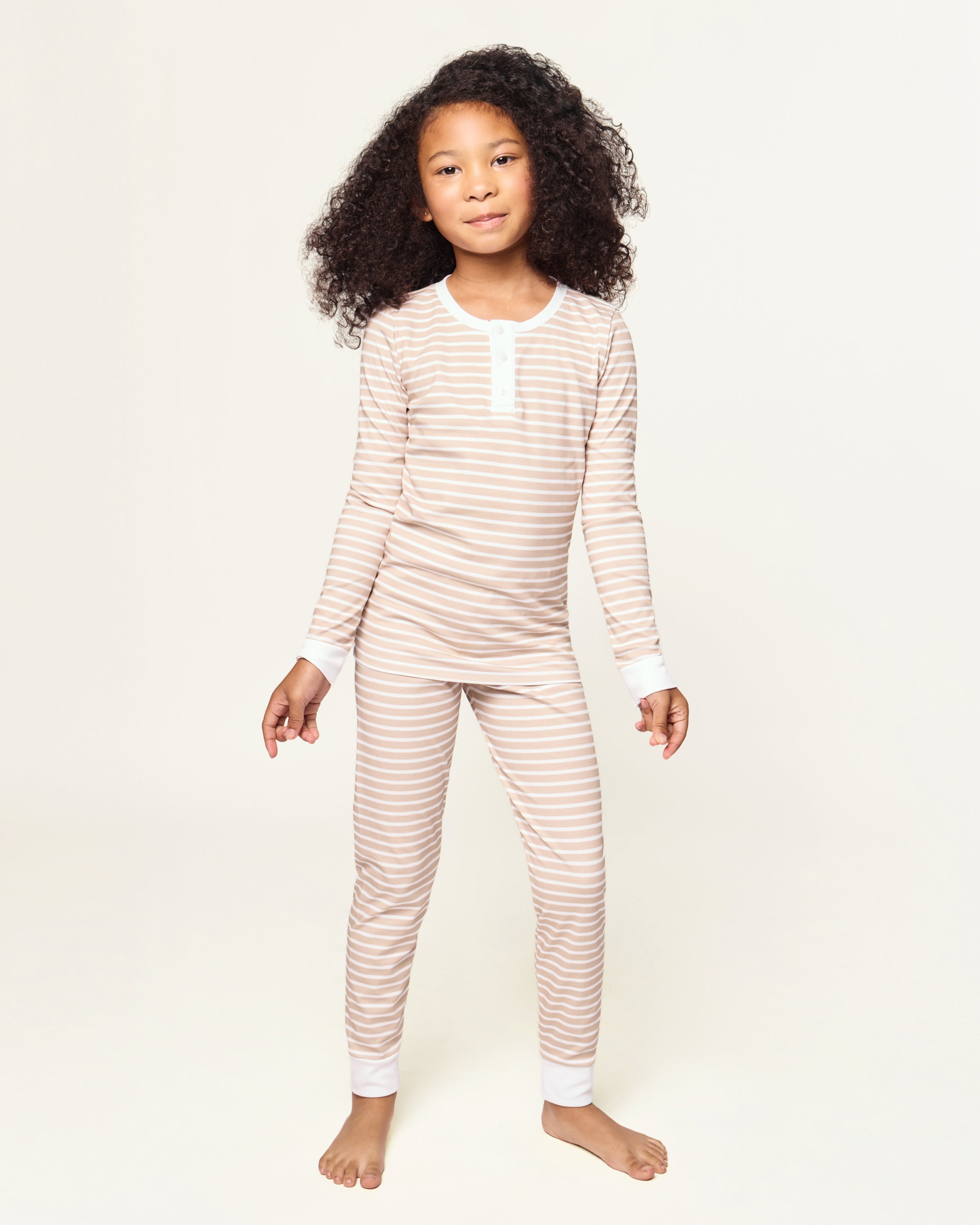 Kid’s Pima Snug Fit Pajama Set in Camel Stripe