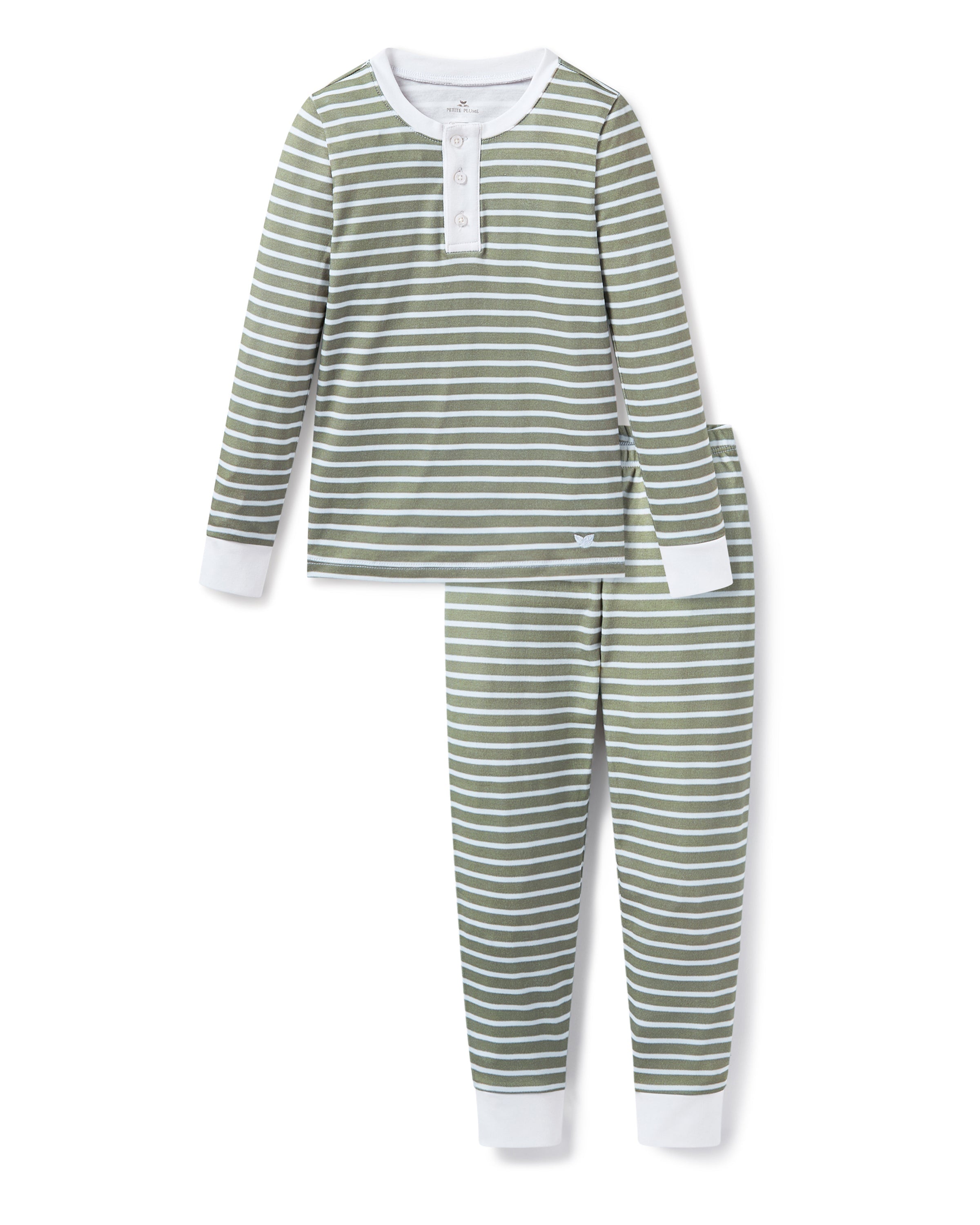 Kid’s Pima Snug Fit Pajama Set in Sage Stripe