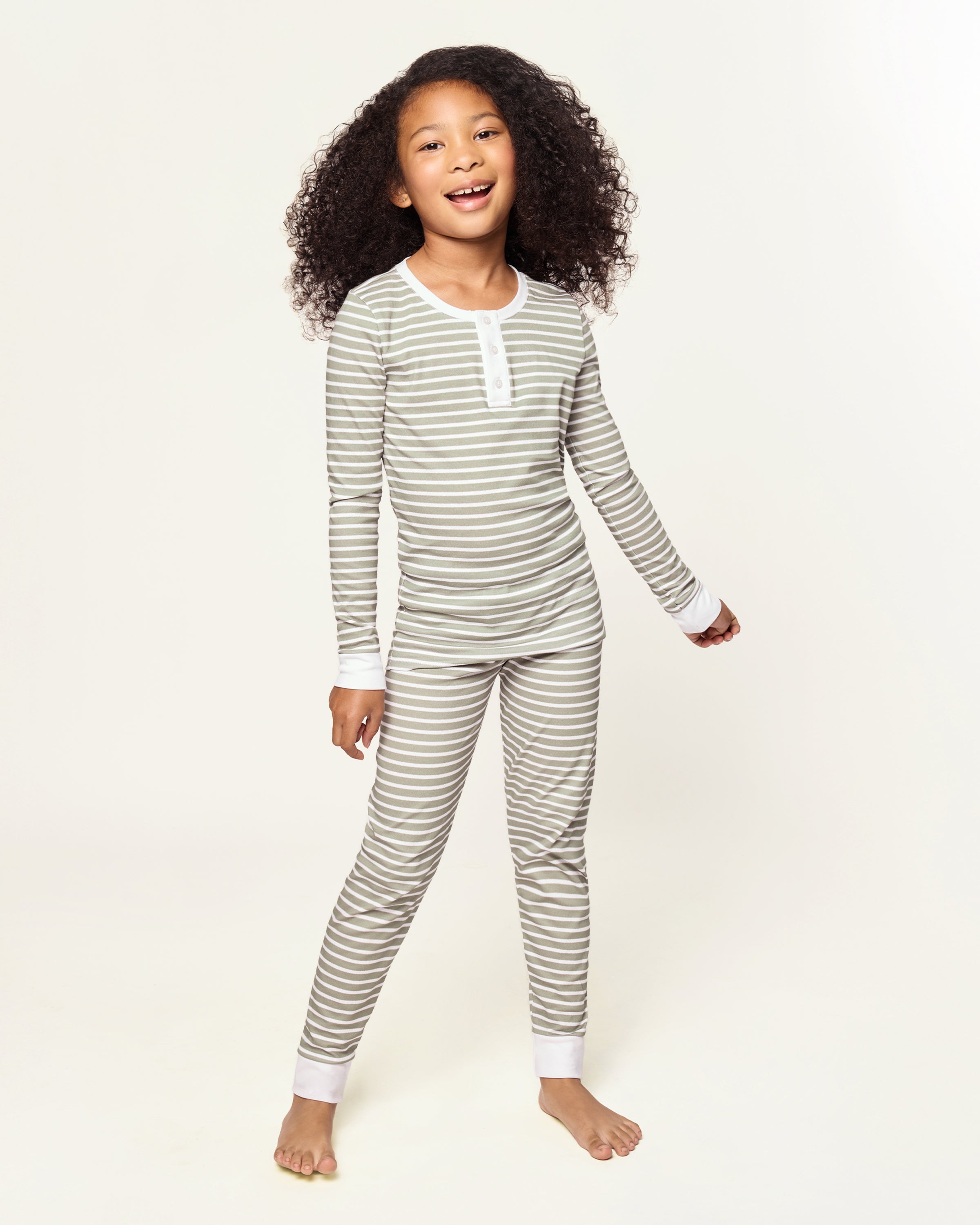Kid’s Pima Snug Fit Pajama Set in Sage Stripe