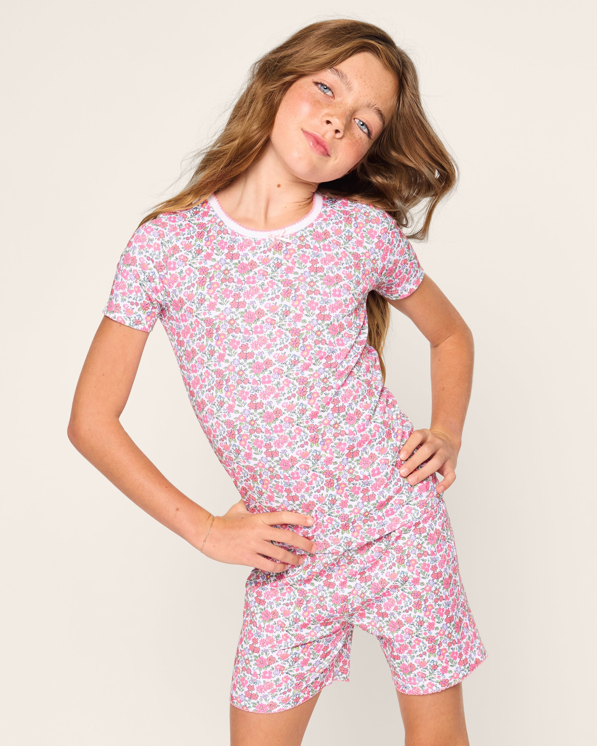 Kid’s Pima Snug Fit Short Set in Fleurs de Rose