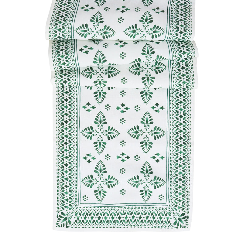 Iberian Border 18" x 90" Table Runner in Evergreen