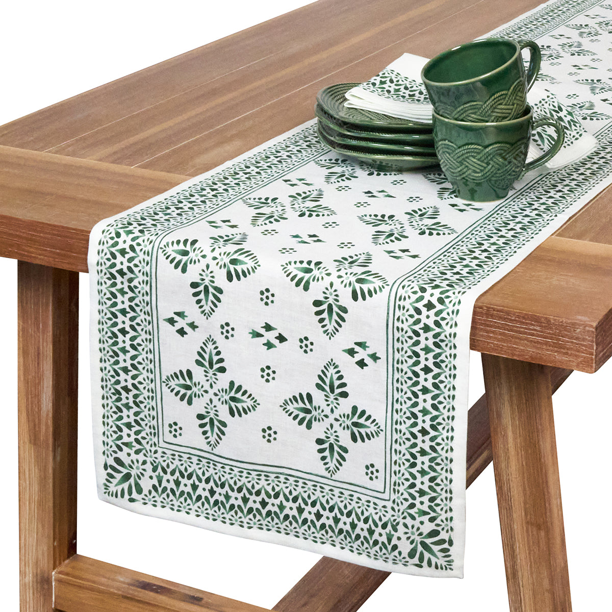Iberian Border 18" x 90" Table Runner in Evergreen