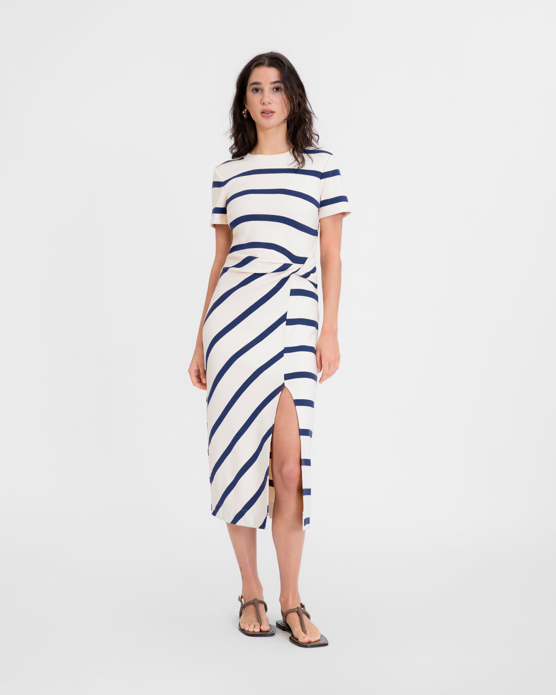 Short Sleeve Striped Cody Dress in White/Maritime Blue