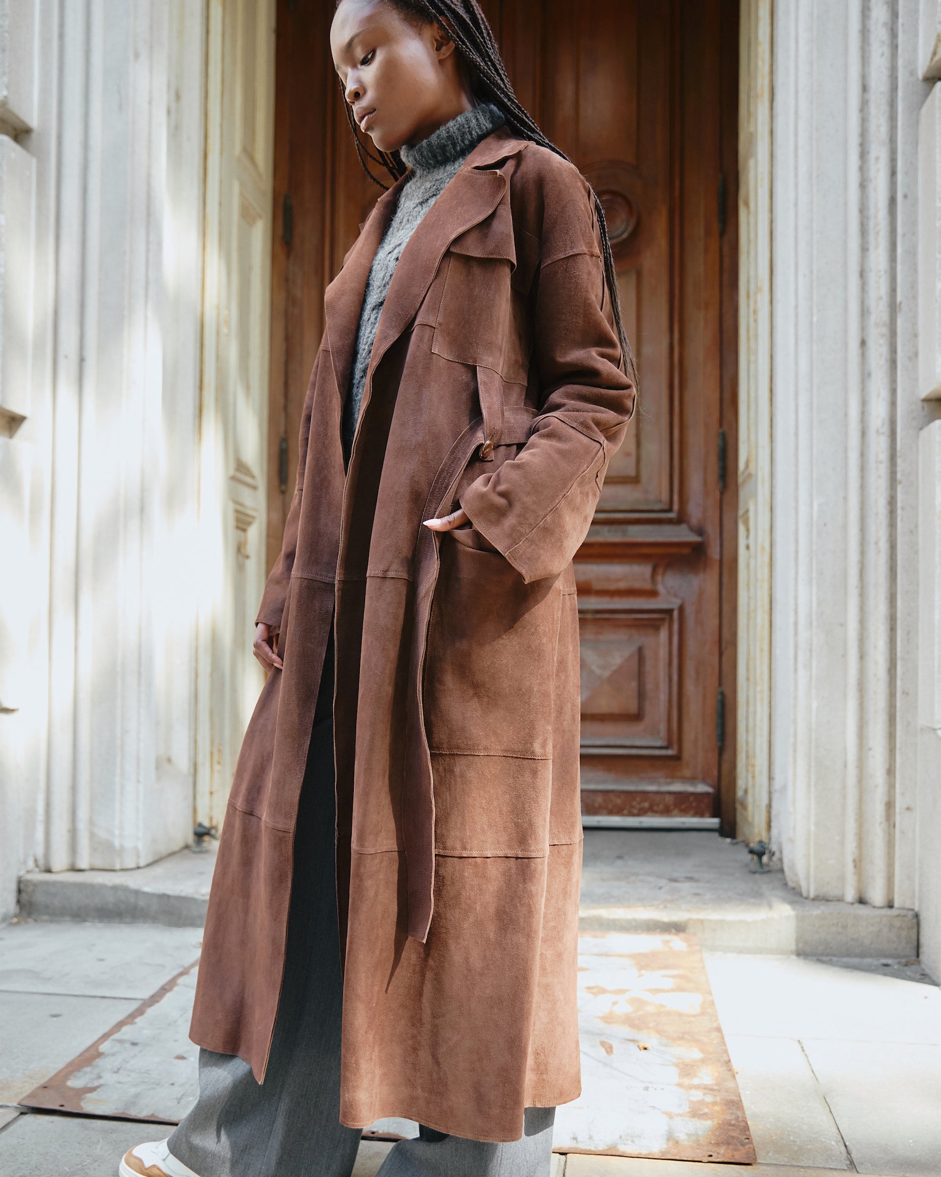 Suede Clayton Coat in Chocolate