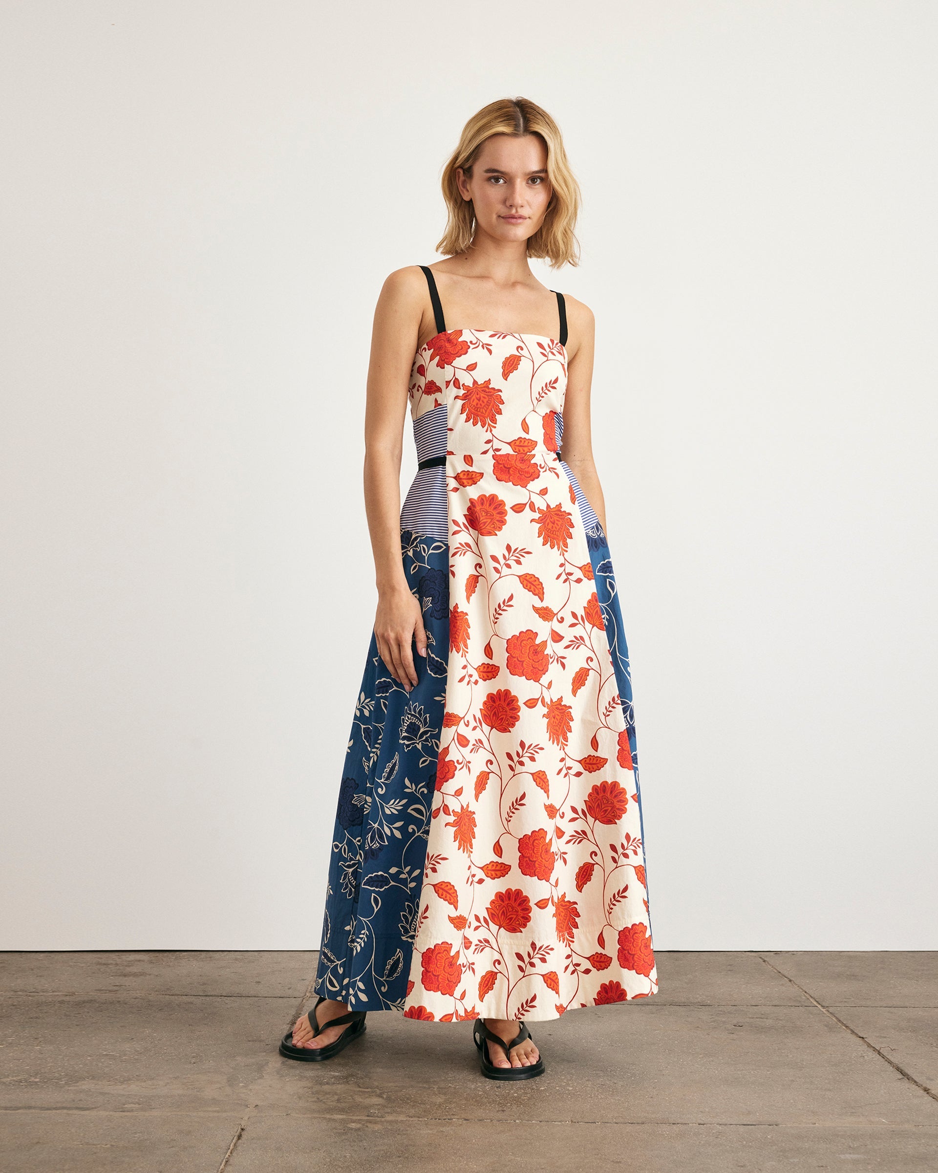 Tavira Dress in Cream & Tomato Stripe