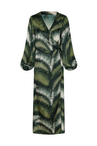 Tertulia Silk Jacquard Maxi Dress in Green Brushed