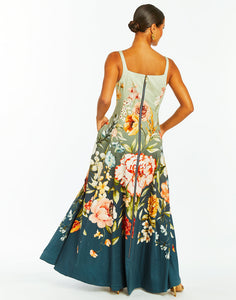 Thalia Reversible Gown in Navy Morning Garden Ombre