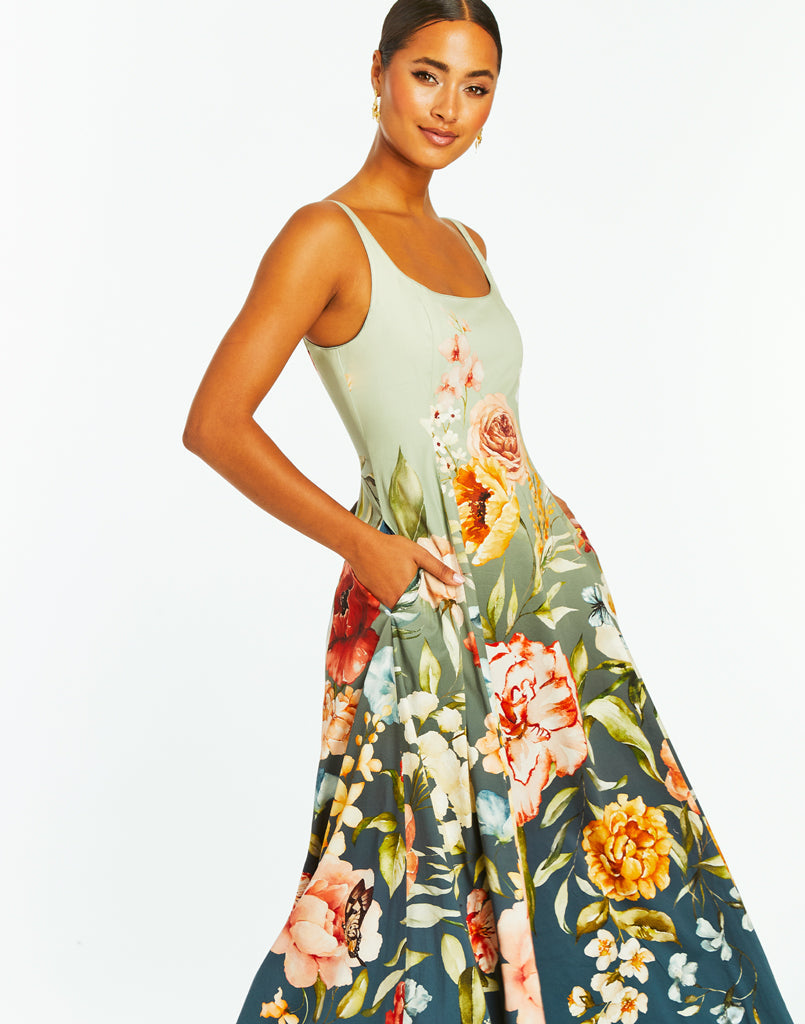 Thalia Reversible Gown in Navy Morning Garden Ombre