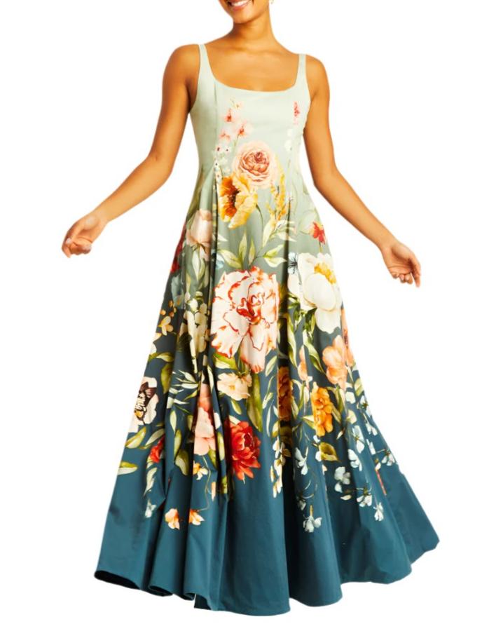 Thalia Reversible Gown in Navy Morning Garden Ombre