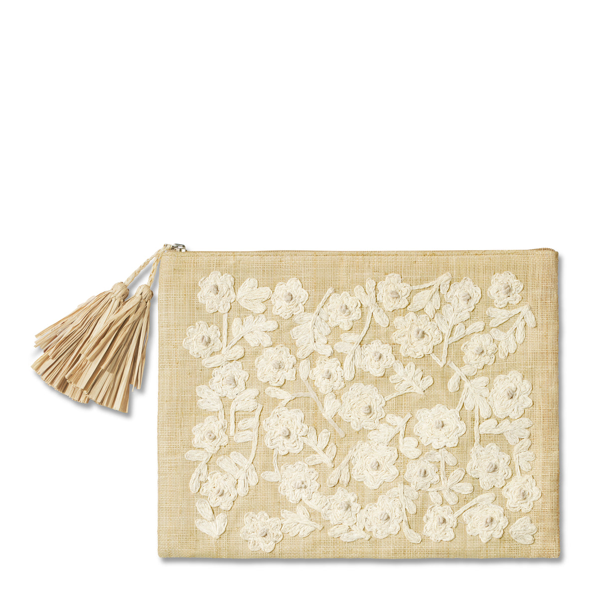 Thalia Embroidered Raffia Pouch