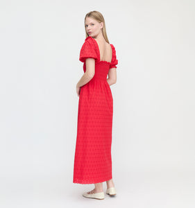 The Scarlett Nap Dress in Red Daisy Check Eyelet