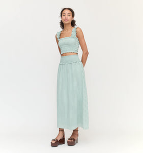 The Delphine Nap Skirt in Soft Green Tonal Seersucker