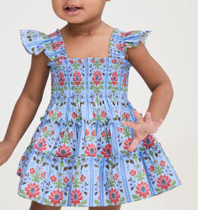 The Baby Ellie Nap Dress in Blue Floral Block Stripe