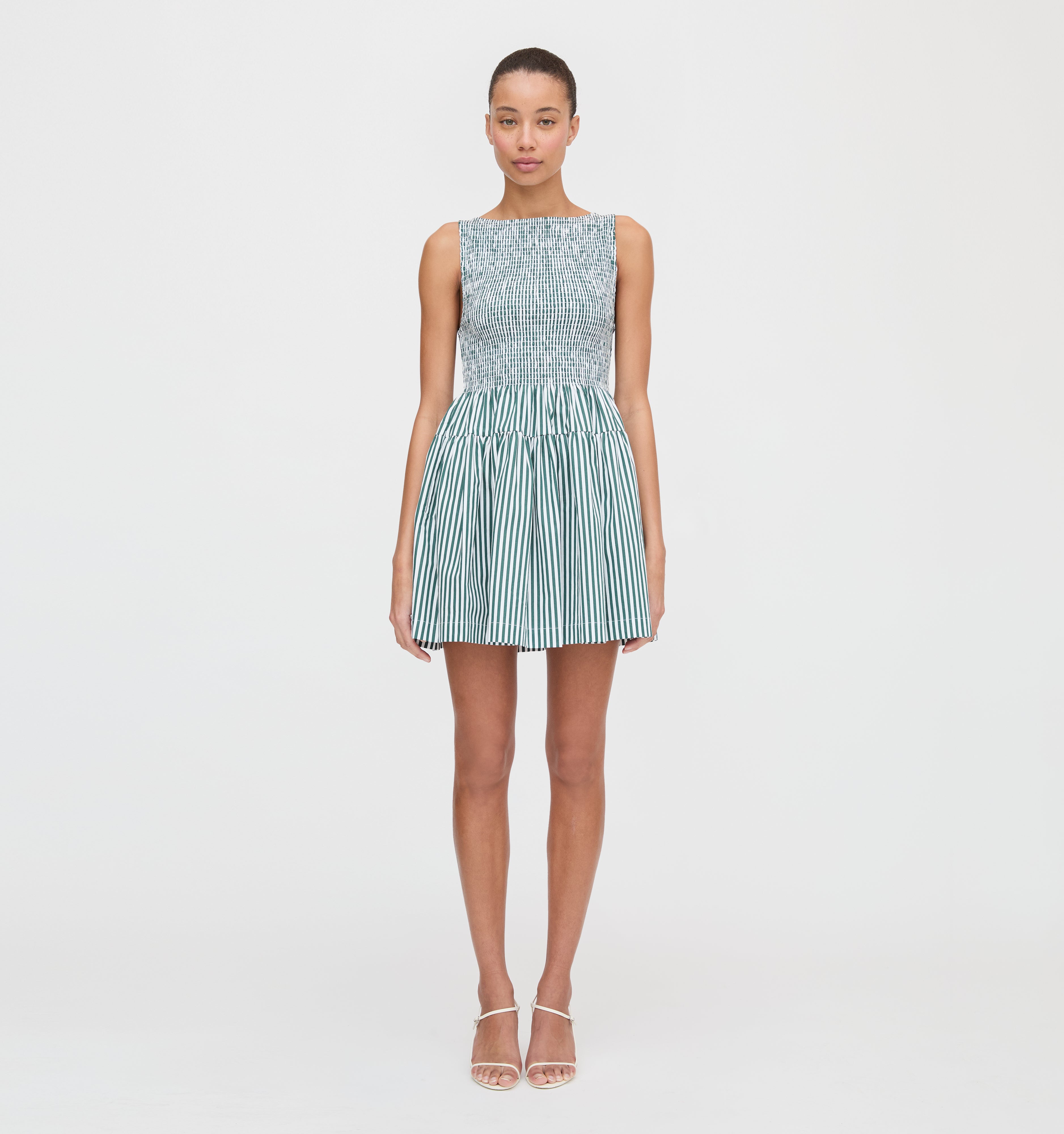 The Cosima Mini Nap Dress in Green Stripe