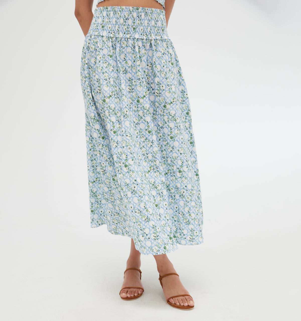 The Delphine Nap Skirt in Blue Basketweave Vine