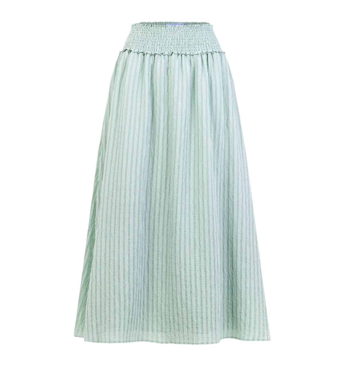 The Delphine Nap Skirt in Soft Green Tonal Seersucker