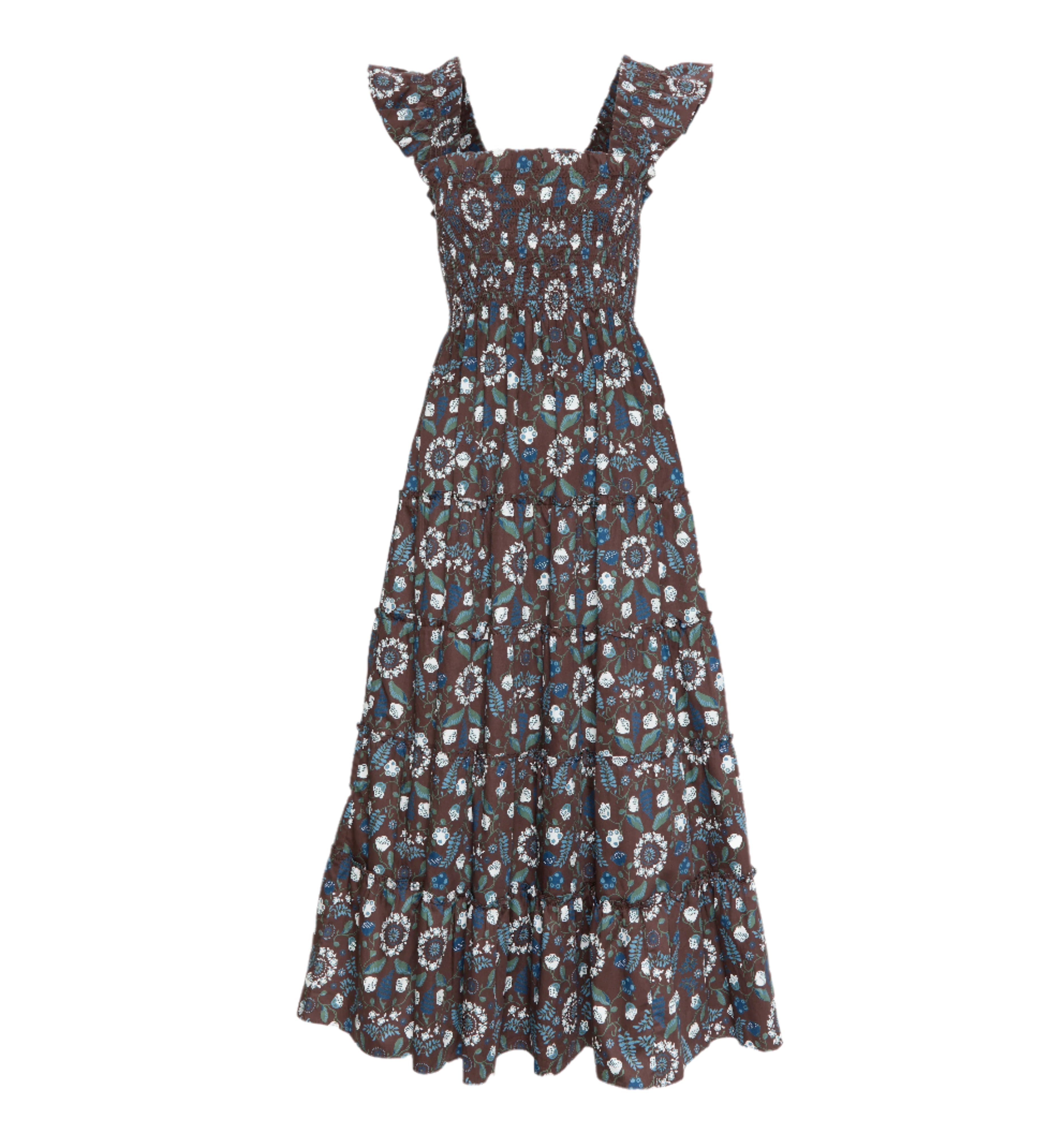 The Ellie Maxi Nap Dress in Chocolate Swedish Floral