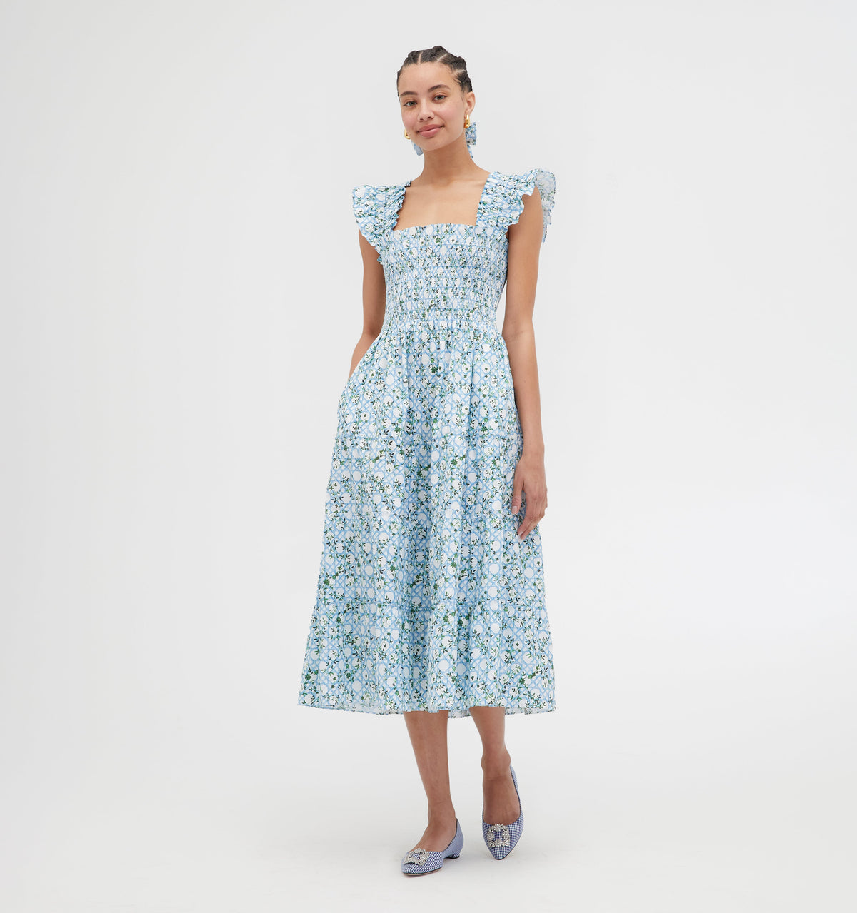 The Ellie Nap Dress in Blue Basketweave Vine