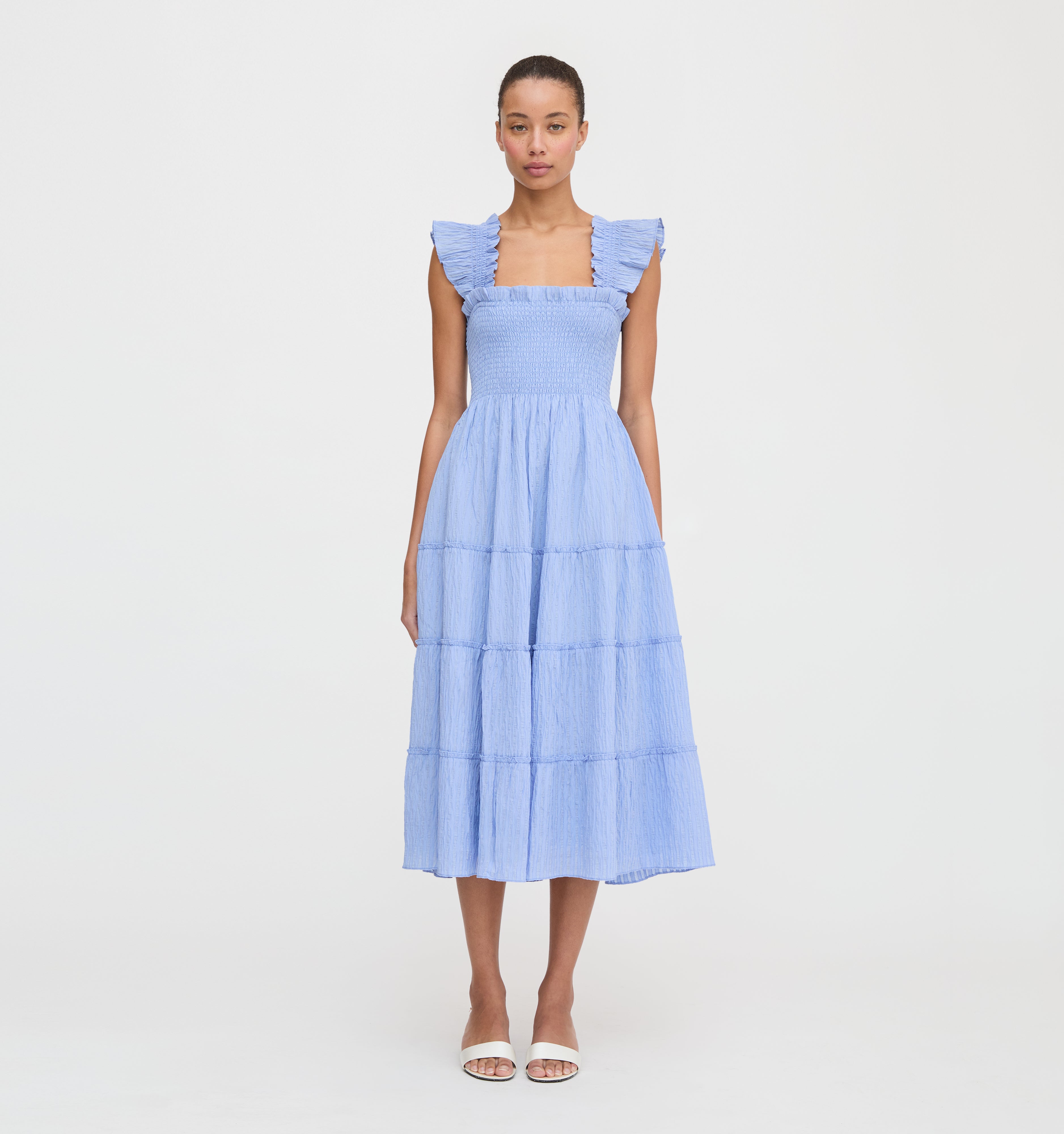 The Ellie Nap Dress in Bluebird Tonal Seersucker