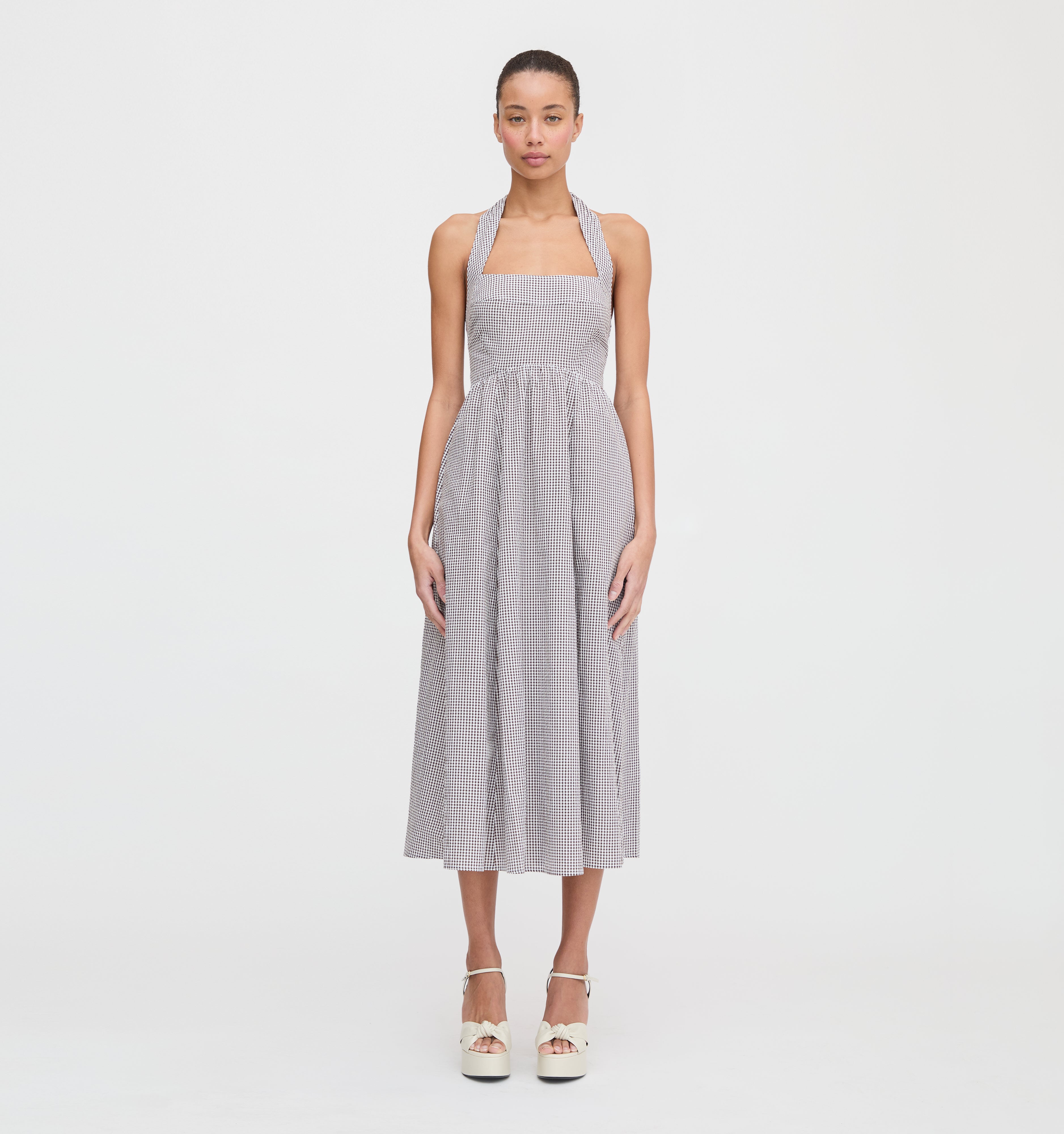The Fleur Midi Dress in Chocolate Gingham