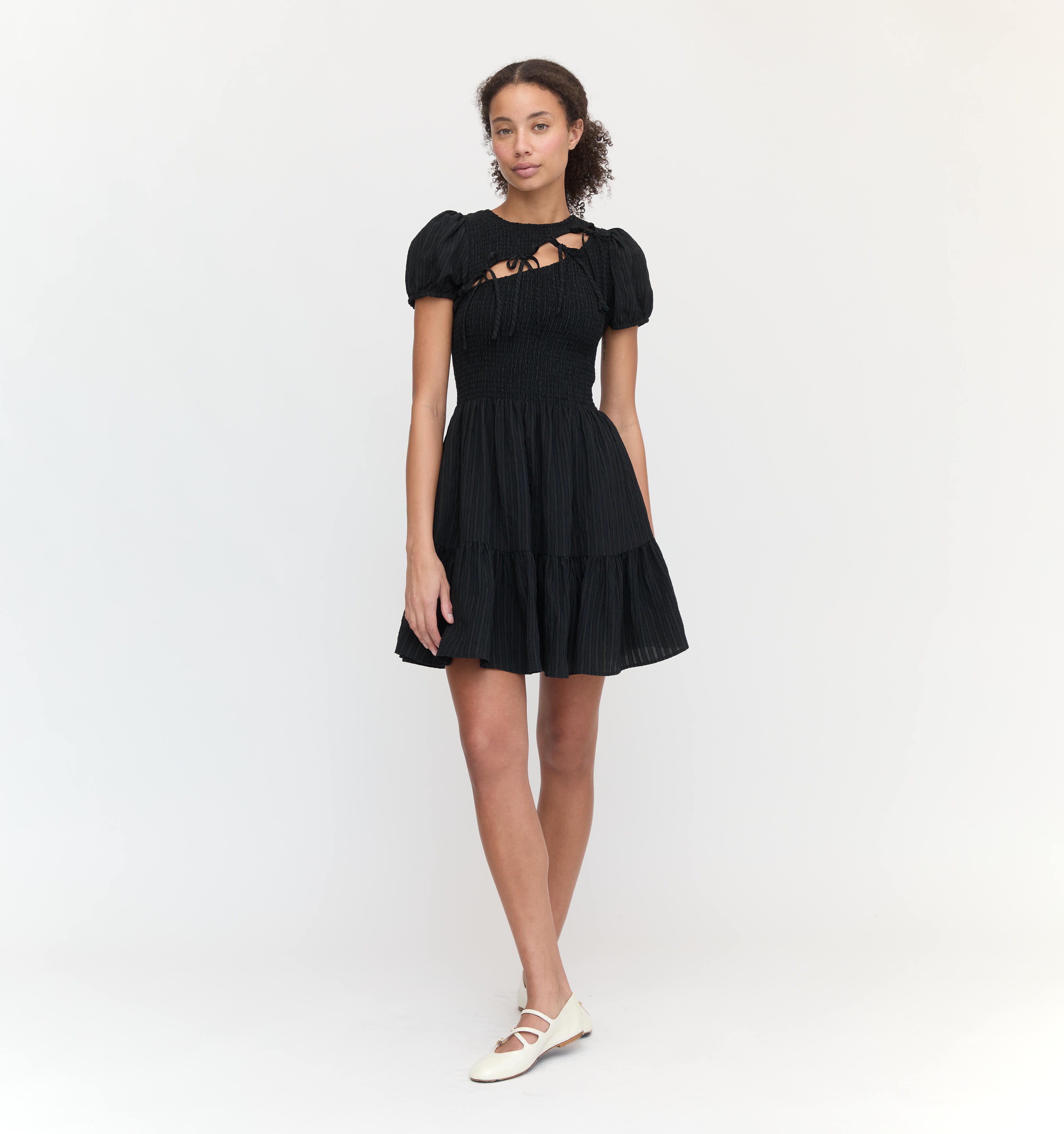 The Gia Mini Nap Dress in Black Tonal Seersucker