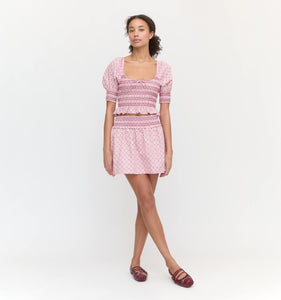 The Madeline Nap Top in Rose Circular Lattice