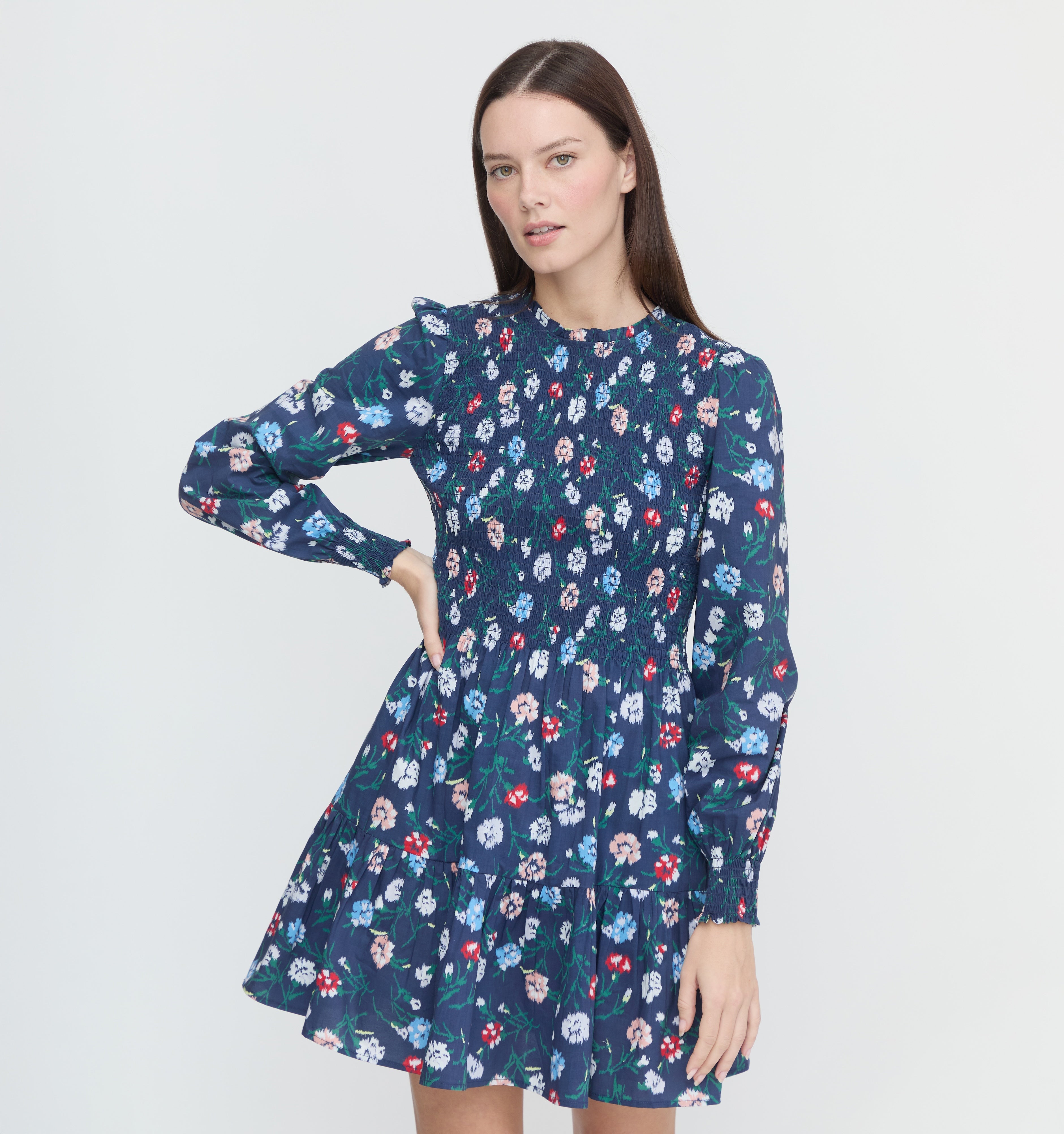 The Viviana Mini Nap Dress in Navy Belgravia Floral Ikat