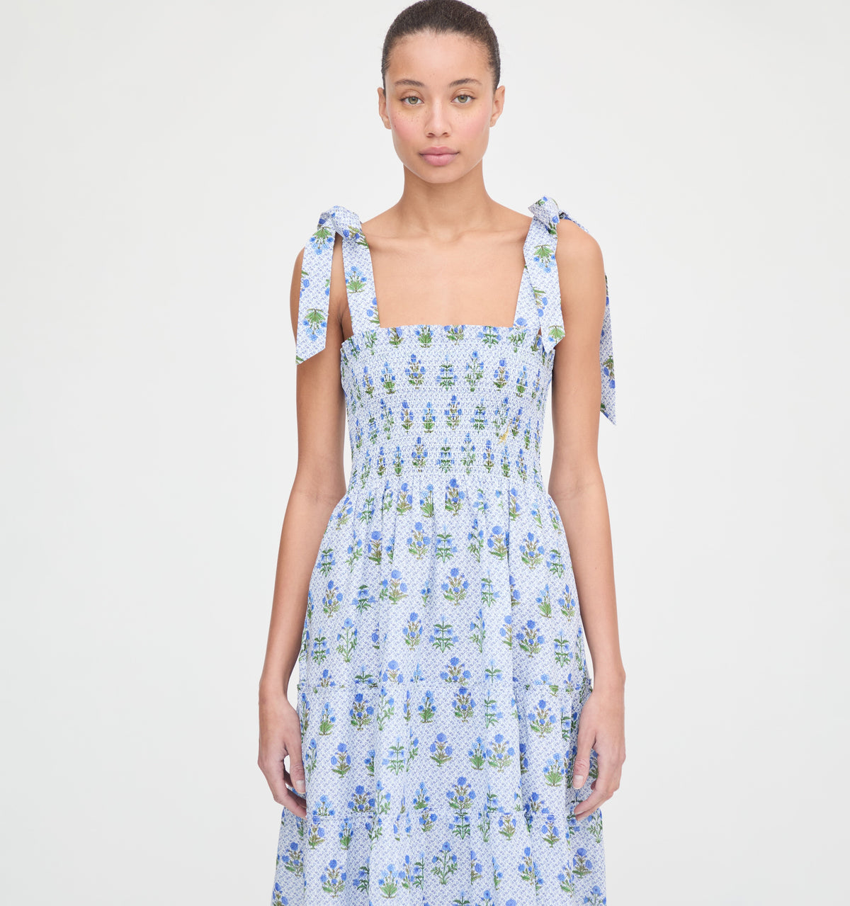 The Ribbon Ellie Nap Dress in Blue Block Print