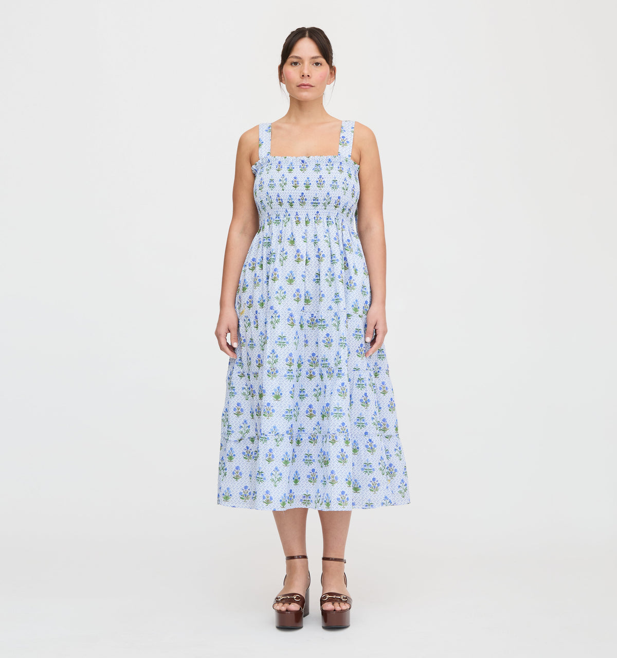The Ribbon Ellie Nap Dress in Blue Block Print