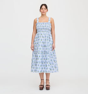 The Ribbon Ellie Nap Dress in Blue Block Print