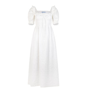 The Scarlett Nap Dress in White Linear Swiss Dot