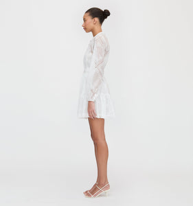 The Yara Mini Dress in White Patchwork Organza