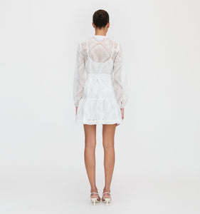 The Yara Mini Dress in White Patchwork Organza